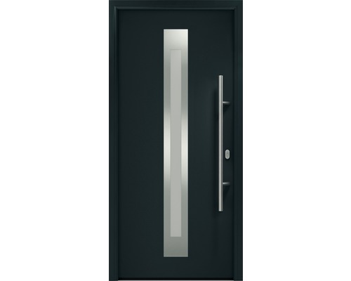 Porte d'entrée EcoStar ISOPRO IP 770S 1100 x 2100 mm droite RAL 7016 gris anthracite avec ensemble de ferrures, poignée barre en acier inoxydable, cylindre profilé de sécurité avec 5 clés Porte d''entrée moderne avec poignée en acier inoxydable et insert en verre