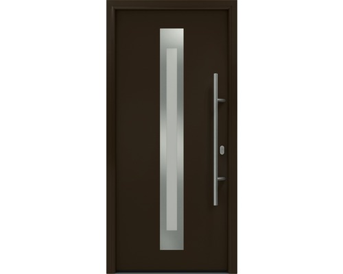 Porte d'entrée EcoStar ISOPRO IP 770S 1100 x 2100 mm droite RAL 8028 marron terre cuite avec ensemble de ferrures, poignée barre en acier inoxydable, cylindre profilé de sécurité avec 5 clés