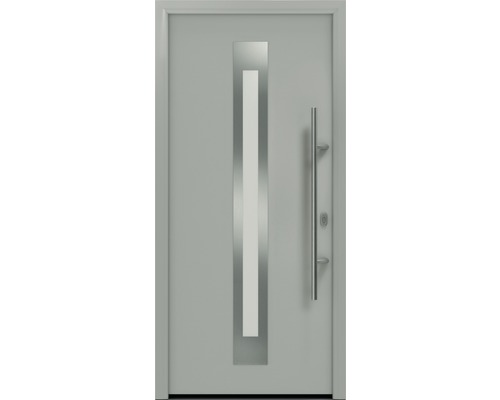 Porte d'entrée EcoStar ISOPRO IP 770S 1100 x 2100 mm droite RAL 9006 aluminium blanc mat avec ensemble de ferrures, poignée barre en acier inoxydable, cylindre profilé de sécurité avec 5 clés