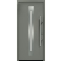Porte d''entrée grise avec fenêtre et poignée