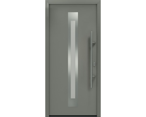 Porte d'entrée EcoStar ISOPRO IP 770S 1100 x 2100 mm droite RAL 9007 aluminium gris mat avec ensemble de ferrures, poignée barre en acier inoxydable, cylindre profilé de sécurité avec 5 clés