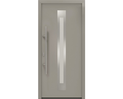 Porte d'entrée EcoStar ISOPRO IP 770S 1100 x 2100 mm gauche RAL 9007 aluminium gris mat avec ensemble de ferrures, poignée barre en acier inoxydable, cylindre profilé de sécurité avec 5 clés