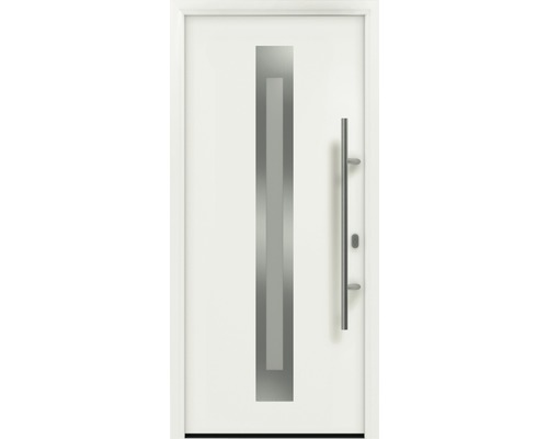 Porte d'entrée EcoStar ISOPRO IP 770S 1100 x 2100 mm droite RAL 9016 blanc signalisation avec ensemble de ferrures, poignée barre en acier inoxydable, cylindre profilé de sécurité avec 5 clés Porte d''entrée blanche avec fenêtre et poignée