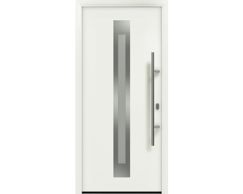 Porte d'entrée EcoStar ISOPRO IP 770S 1100 x 2100 mm droite RAL 9016 blanc signalisation avec ensemble de ferrures, poignée barre en acier inoxydable, cylindre profilé de sécurité avec 5 clés