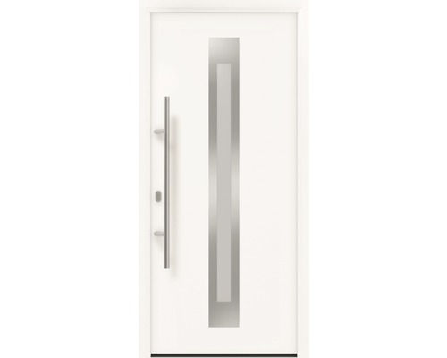 Porte d'entrée EcoStar ISOPRO IP 770S 1100 x 2100 mm gauche RAL 9016 blanc signalisation avec ensemble de ferrures, poignée barre en acier inoxydable, cylindre profilé de sécurité avec 5 clés