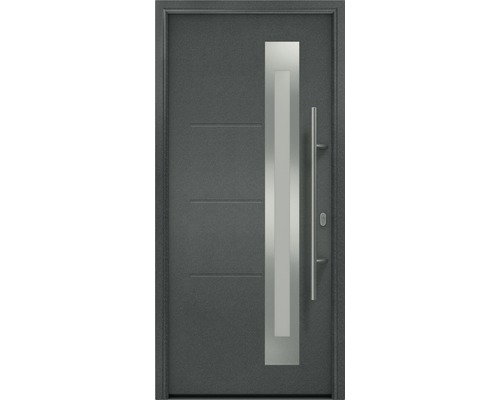 Porte d'entrée EcoStar ISOPRO IP 780S 1100 x 2100 mm droite CH703 anthracite metallic avec ensemble de ferrures, poignée barre en acier inoxydable, cylindre profilé de sécurité avec 5 clés