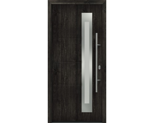 Porte d'entrée EcoStar ISOPRO IP 780S 1100 x 2100 mm droite night oak avec ensemble de ferrures, poignée barre en acier inoxydable, cylindre profilé de sécurité avec 5 clés