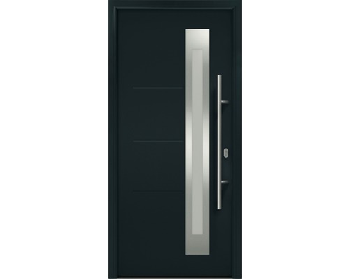 Porte d'entrée EcoStar ISOPRO IP 780S 1100 x 2100 mm droite RAL 7016 gris anthracite avec ensemble de ferrures, poignée barre en acier inoxydable, cylindre profilé de sécurité avec 5 clés