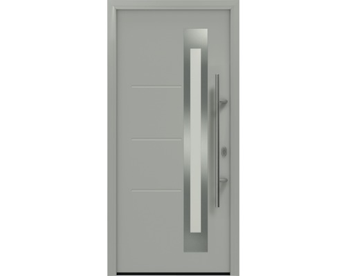 Porte d'entrée EcoStar ISOPRO IP 780S 1100 x 2100 mm droite RAL 9006 aluminium blanc mat avec ensemble de ferrures, poignée barre en acier inoxydable, cylindre profilé de sécurité avec 5 clés