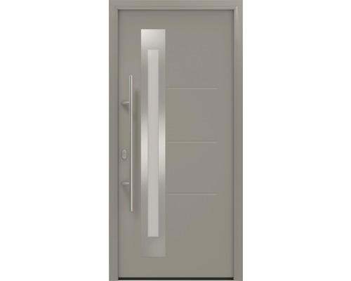 Porte d'entrée EcoStar ISOPRO IP 780S 1100 x 2100 mm gauche RAL 9007 aluminium gris mat avec ensemble de ferrures, poignée barre en acier inoxydable, cylindre profilé de sécurité avec 5 clés