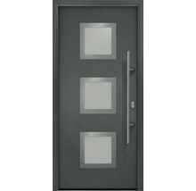 Haustür mit drei quadratischen Glaseinsätzen und Griff