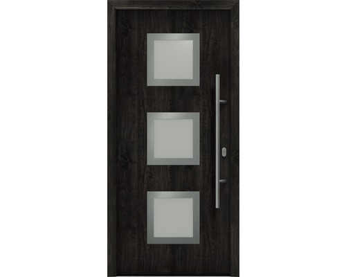 Porte d'entrée EcoStar ISOPRO IP 810S 1100 x 2100 mm droite night oak avec ensemble de ferrures, poignée barre en acier inoxydable, cylindre profilé de sécurité avec 5 clés