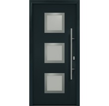 Haustür mit drei quadratischen Glaseinsätzen und einem Griff