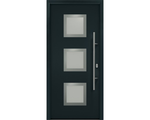 Porte d'entrée EcoStar ISOPRO IP 810S 1100 x 2100 mm droite RAL 7016 gris anthracite avec ensemble de ferrures, poignée barre en acier inoxydable, cylindre profilé de sécurité avec 5 clés