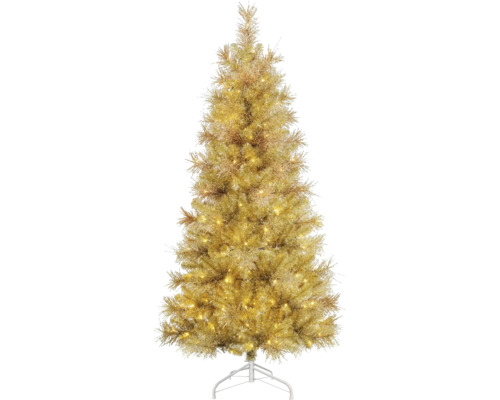 Künstlicher Weihnachtsbaum goldfarben mit LED-Beleuchtung und Metallständer für die Innendekoration.