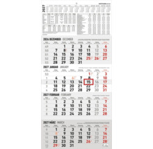 Zettler Wandkalender 2027 mit 4-Monats-Übersicht von Dezember 2026 bis März 2027. Enthält Schulferientermine, Wochennummern, Zettler kalender Logo und FSC-Siegel.