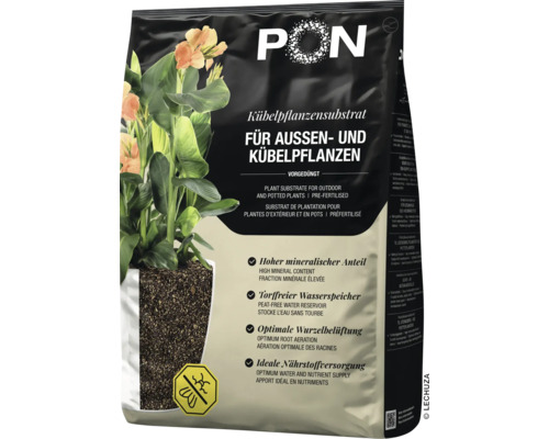 Substrat Lechuza PON pour plantes d extérieur et en pots, minéral, sans tourbe, pré-fertilisé, protection contre les sciarides. Lechuza Logo.