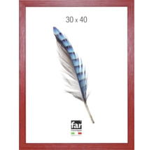 Bilderrahmen 30 mal 40 Zentimeter in roter Holzoptik mit Made in Italy Siegel und far Frame Appeal Logo.