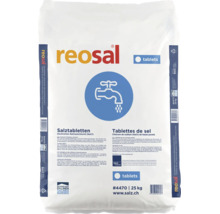 Tablettes de sel Reosal 25 kilogrammes pour l'adoucissement de l'eau en chlorure de sodium de haute pureté pour installations d'adoucissement.