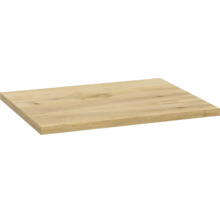 Tablette murale aspect chêne avec veinage naturel du bois, rectangulaire.