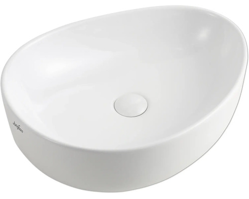 Ovales Jungborn Aufsatzwaschbecken aus weißer Sanitärkeramik.