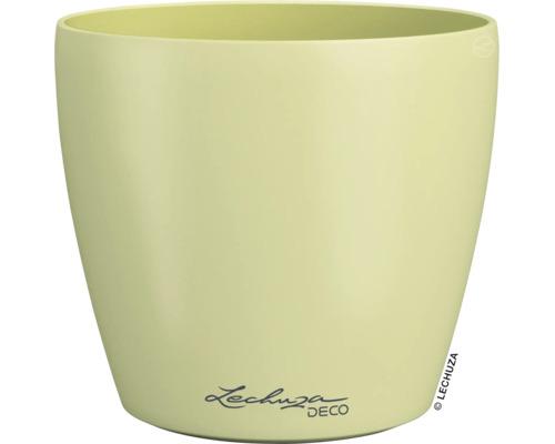 Pot de fleurs rond Lechuza Deco en plastique de couleur vert citron.