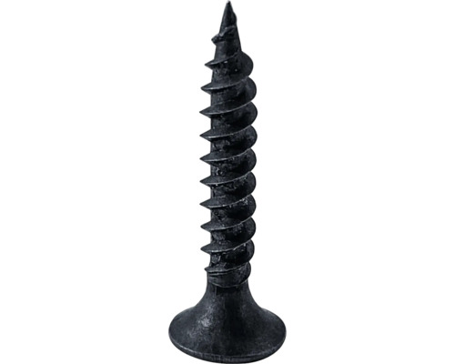 Vis pour plaques de plâtre avec filetage grossier et tête fraisée en acier phosphaté noir.
