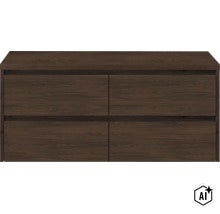 Commode brun foncé aspect bois avec quatre tiroirs spacieux pour un rangement supplémentaire. (Image AI modified or generated)