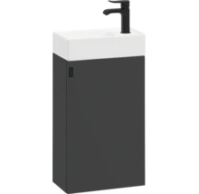 Gäste-WC-Waschbecken mit Unterschrank in Anthrazit, weißem Keramikbecken und mattschwarzer Armatur.
