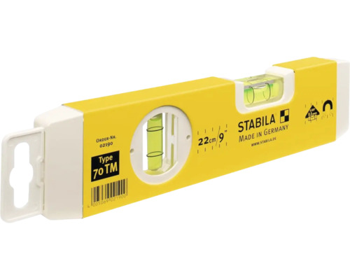 Niveau à bulle Stabila type 70 TM, longueur 22 centimètres, magnétique, avec deux fioles.