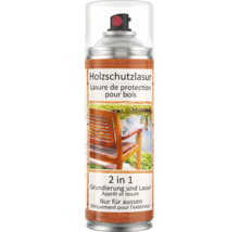 Sprühdose mit Holzschutzlasur, 2 in 1 Grundierung und Lasur, für den Aussenbereich.