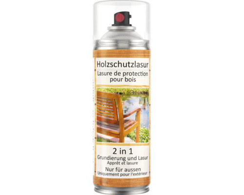 Holzschutzlasur Spraydose zwei in eins Grundierung und Lasur für den Aussenbereich.
