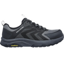 Schwarzer und grauer Skechers Sicherheitsschuh mit Schnürung und Goodyear-Laufsohle.