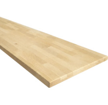 Plan de travail de cuisine en bois massif, avec joints à entures multiples, bois clair.