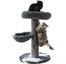Kratzbaum mit Sisalstamm, zwei Liegeflächen und Spieltau, inklusive zwei Katzen.