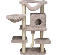 Kratzbaum mit Sisalstämmen, Plüschhöhle, Hängematte und Spieltau.