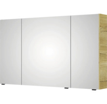 Armoire de toilette à trois portes avec corps à l'aspect bois.