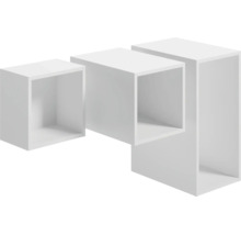 Dreiteiliges Set aus quadratischen Wandregalen in verschiedenen Größen, offene Würfelform.