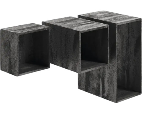 Dreiteiliges Wandregal-Set in Würfelform mit strukturierter Oberfläche in Betonoptik.