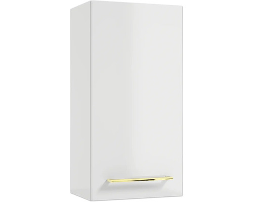 Weißer Hochglanz-Badezimmer-Hängeschrank mit goldenem Griff
