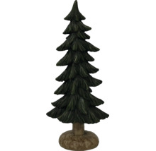 Kleine dekorative Tannenbaum-Figur aus Kunststein mit strukturierten grünen Zweigen und braunem Sockel in Holzoptik.