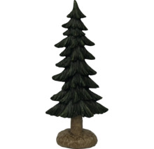 Dunkelgrüne Weihnachtsbaum-Figur mit braunem Stamm und gestuften Zweigen.