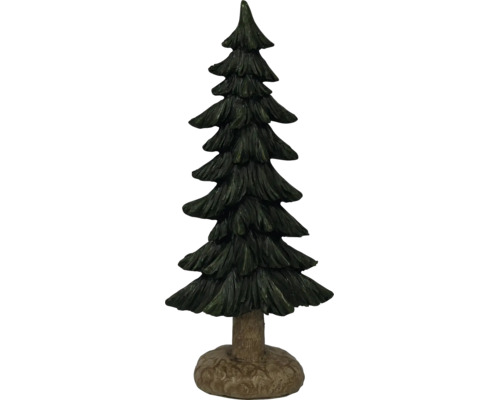 Dunkelgrüne Weihnachtsbaum-Figur mit braunem Stamm und gestuften Zweigen.
