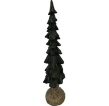 Dekorative Weihnachtsbaum-Figur aus Polyresin in Dunkelgrün mit braunem Standfuß und strukturierter Oberfläche.