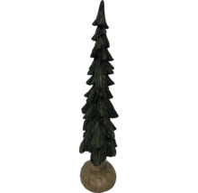 Dekorative Tannenbaum-Figur mit strukturierten grünen Zweigen auf einem runden braunen Sockel.
