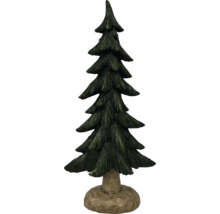 Dekofigur Tannenbaum aus Kunstharz mit strukturierten Ästen und rundem Standfuß.