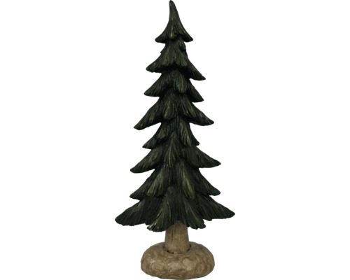 Dekofigur Tannenbaum aus Kunstharz mit strukturierten Ästen und rundem Standfuß.