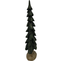 Dekorative Tannenbaum-Figur mit strukturierter Oberfläche auf einem Sockel.
