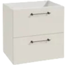 Weisser Waschtischunterschrank mit zwei Schubladen und Metallgriffen.