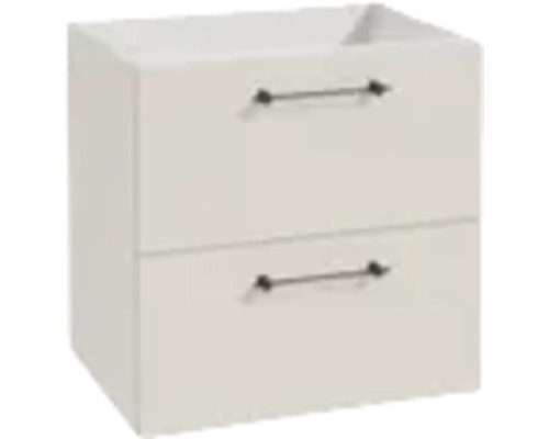 Weisser Waschtischunterschrank mit zwei Schubladen und Metallgriffen.